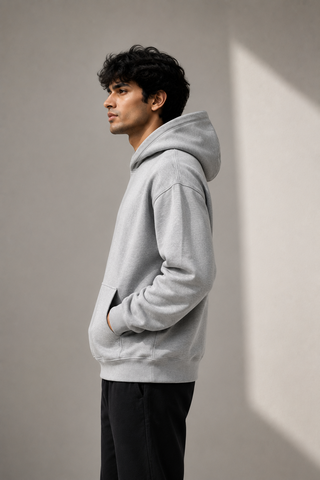 Solid Gray Hoodie With Kangaroo Pocket