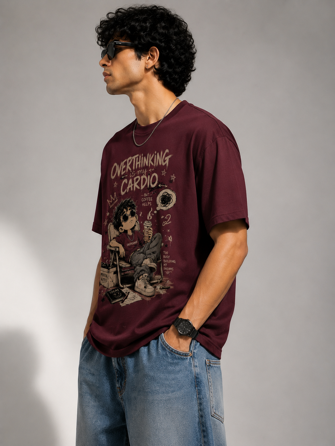 Over Thinking Burgendy T-shirts