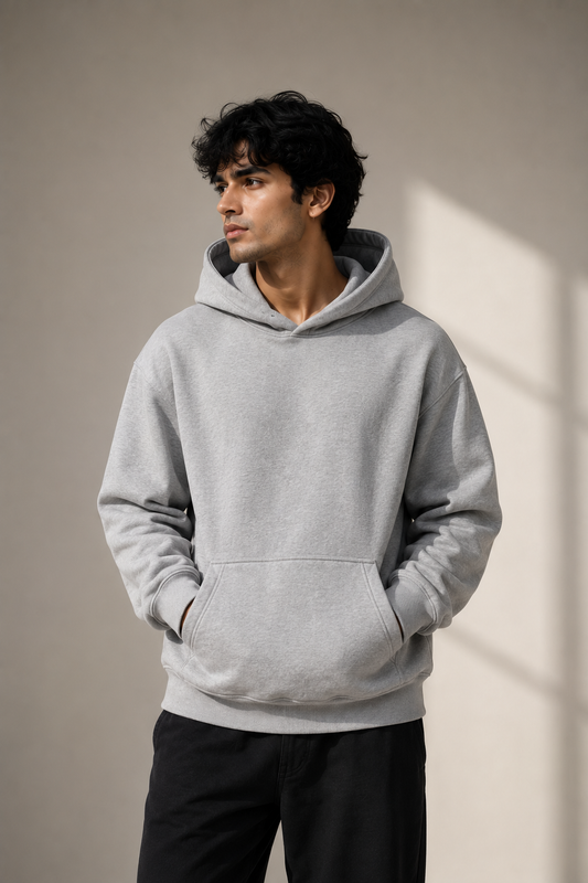 Solid Gray Hoodie With Kangaroo Pocket