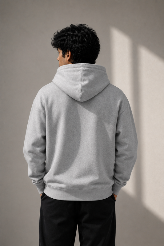 Solid Gray Hoodie With Kangaroo Pocket