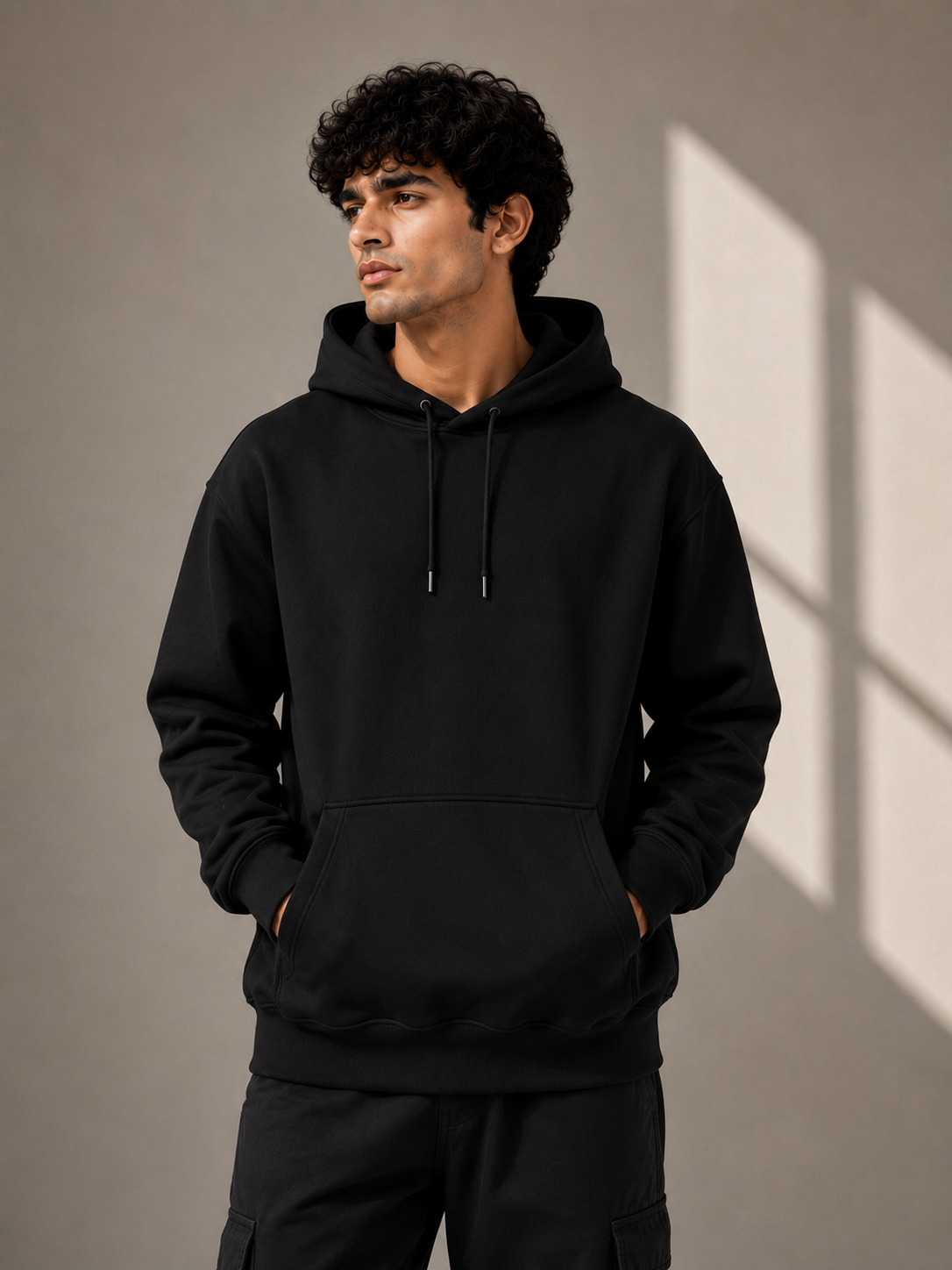 Solid Black Hoodie With Kangaroo Pocket