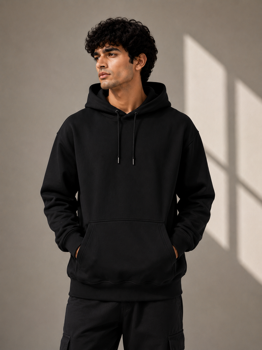 Solid Black Hoodie With Kangaroo Pocket