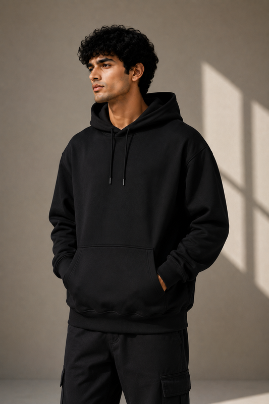 Solid Black Hoodie With Kangaroo Pocket