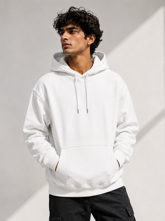 Solid White Hoodie With Kangaroo Pocket