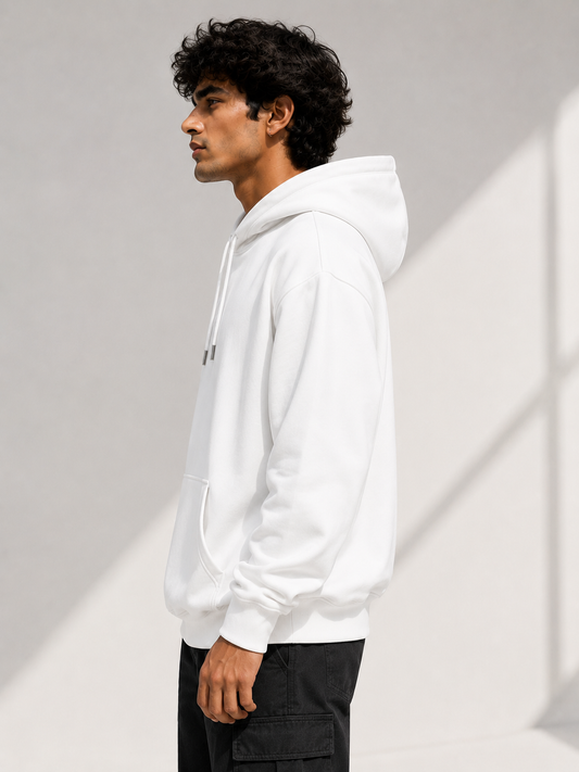 Solid White Hoodie With Kangaroo Pocket